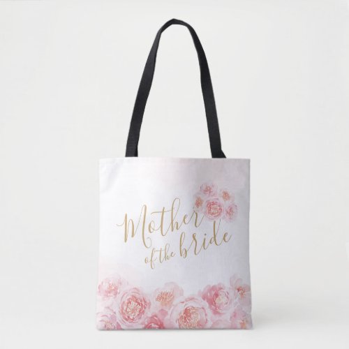 Pink personalized floral mother of the bride tote bag