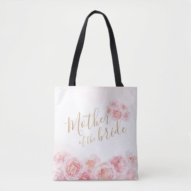 Pink personalized floral mother of the bride tote bag (Front)