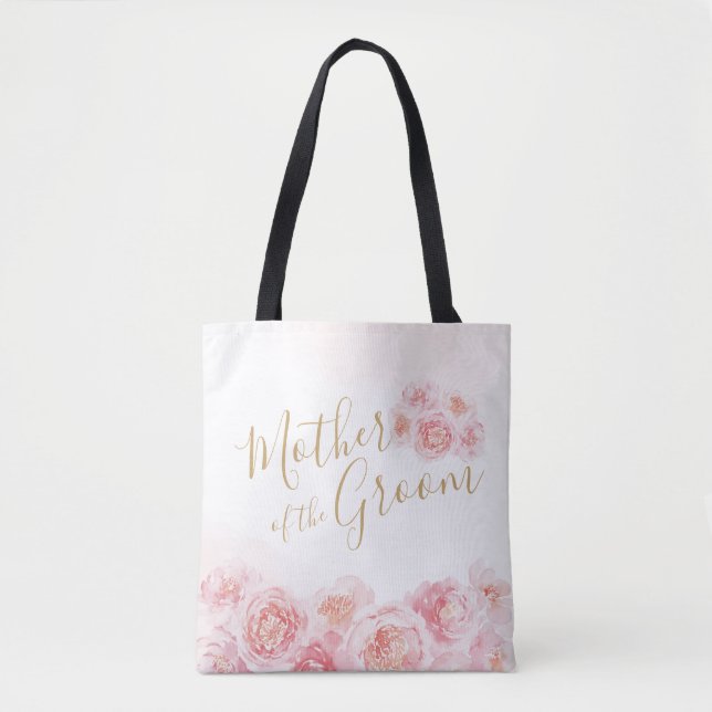 Pink personalized floral mother of the groom tote bag (Front)