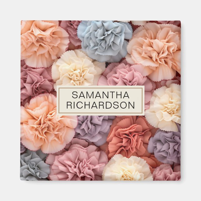 Pink personalized flower magnet (Front)