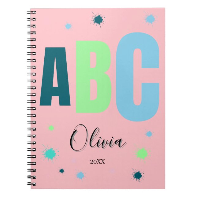Pink Personalized Girls Back to School Name Notebook (Front)