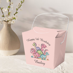 Pink Personalized Girls Dinosaur Birthday Favor Boxes