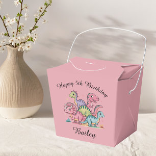 Pink Personalized Girls Dinosaur Birthday Favor Boxes