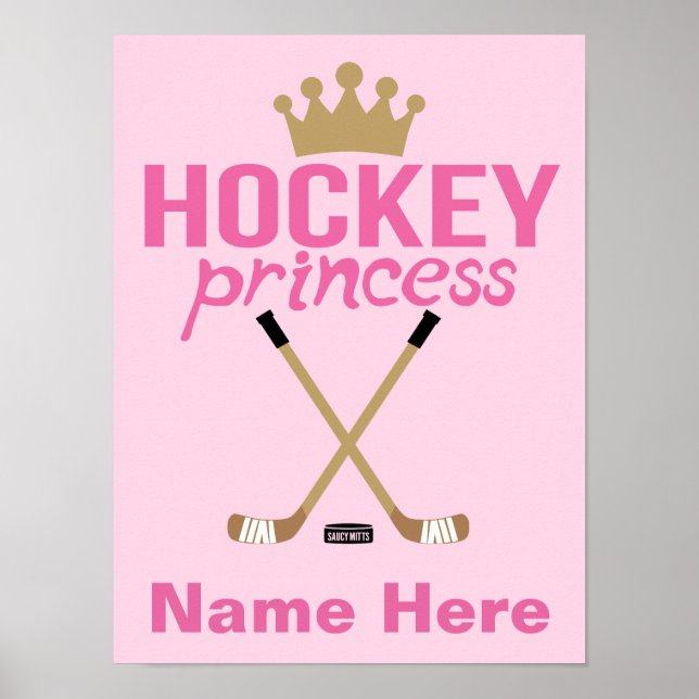 Pink Personalized Girls Hockey Princess Name Poster (Front)