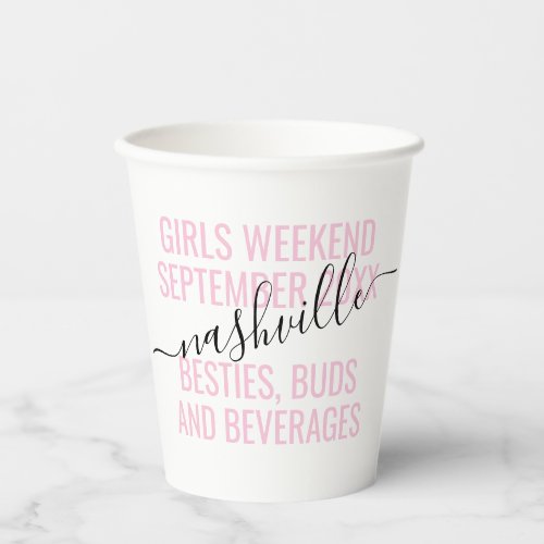 Pink Personalized Girls Weekend Bestie Vacation Paper Cups