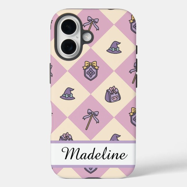 Pink Personalized Girly Checkered Case-Mate iPhone Case (Back)