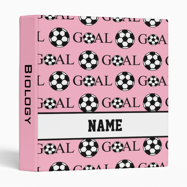 Pink Personalized Girly Soccer School Binder (Front/Spine)