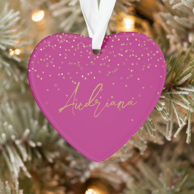 Pink Personalized Gold Name Glitter Sparkle Dots Ornament (Tree)