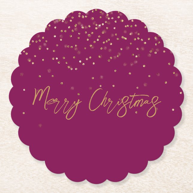 Pink Personalized Gold Name Glitter Sparkle Dots Paper Coaster (Front)