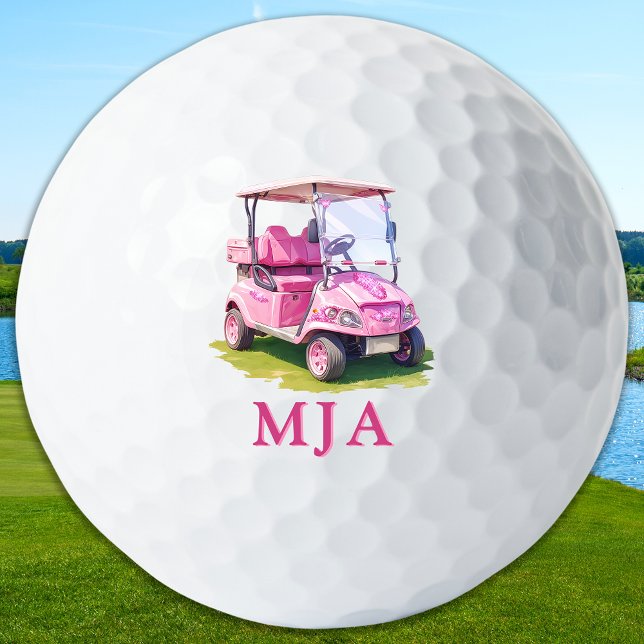 Pink Personalized Golf Cart Custom Monogram  Golf Balls (Creator Uploaded)