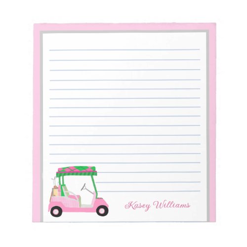 Pink Personalized Golf Cart Name Lined    Notepad