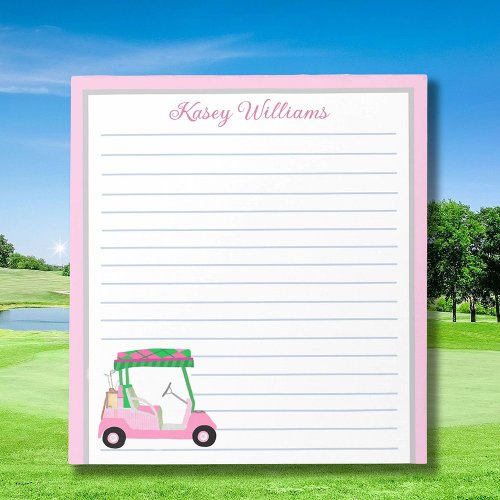 Pink Personalized Golf Cart Name Lined    Notepad