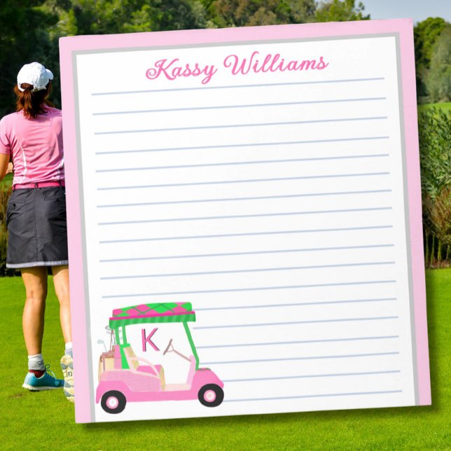 Pink Personalized Golf Cart Name Lined    Notepad (Creator Uploaded)