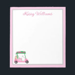 Pink Personalized Golf Cart Name  Notepad<br><div class="desc">A charming unique golf cart -- pink and green -- tastefully done -- ready to run the course -- the notepad. This is a great gift for all golf lovers -- fun / attractive / unique. Personalize it with your/her name. If you have any design questions or a special request,...</div>