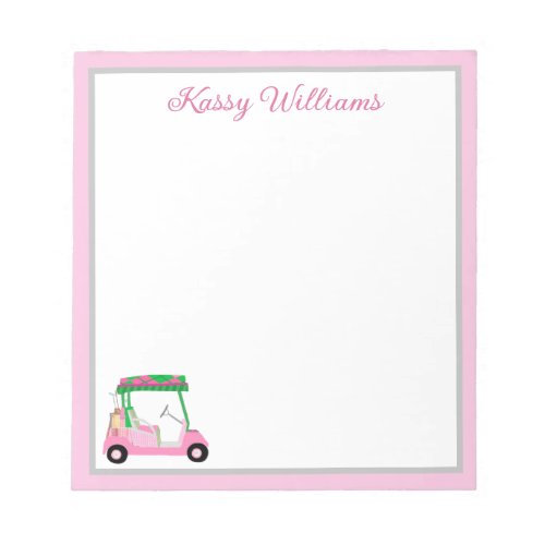 Pink Personalized Golf Cart Name  Notepad