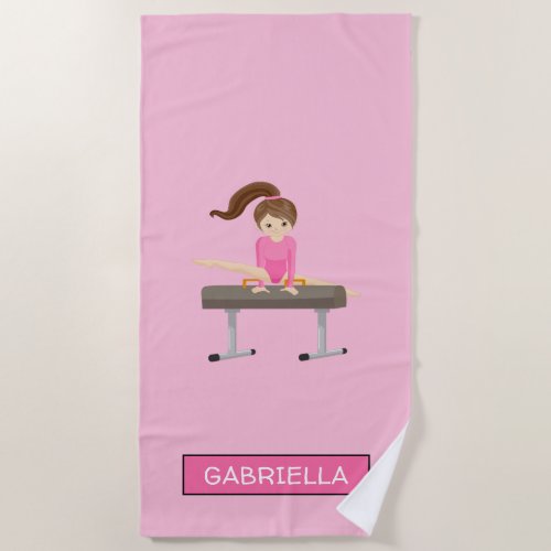 Pink Personalized Gymnastics Beach Towel