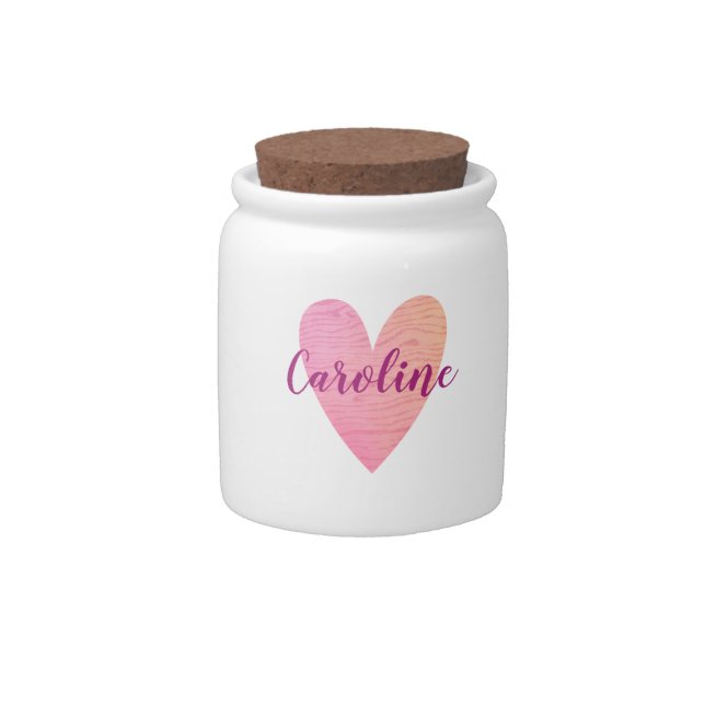 Pink Personalized Heart Candy Jar (Front)