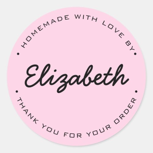 Pink Personalized Homemade with Love Thank you Classic Round Sticker