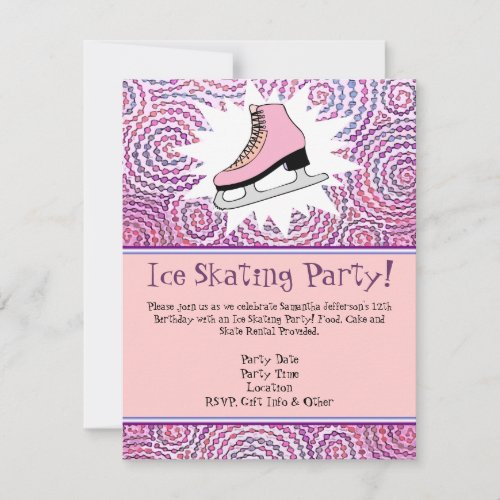 Pink Personalized Ice Skating Party Invitation