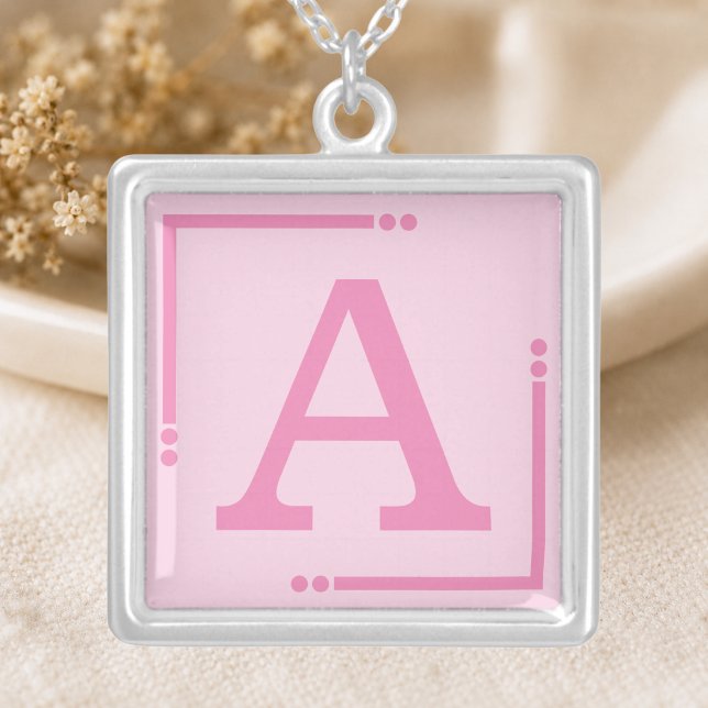 Pink personalized initial silver plated necklace (Creator Uploaded)