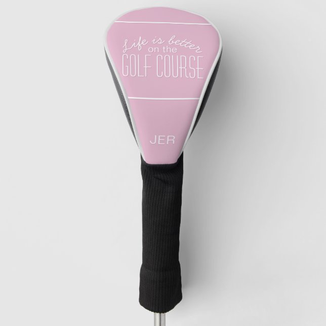 Pink Personalized Initials Monogrammed Golf Quote Golf Head Cover (Front)