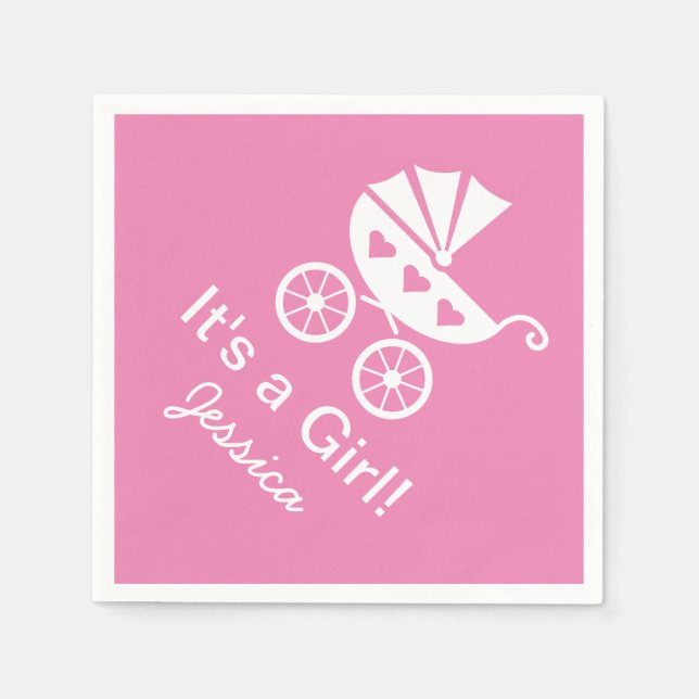 Pink personalized It's a girl baby shower napkins (Front)