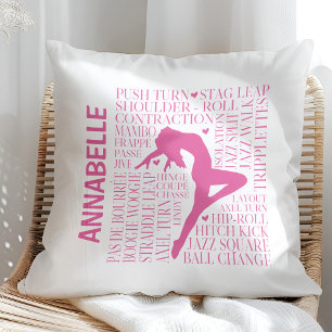 Pink Personalized Jazz Dance Typography Throw Pillow