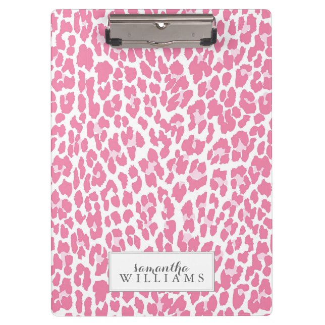 Pink Personalized Leopard Pattern Clipboard (Front)