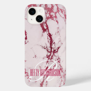 Pink Personalized Lush Glitter Marble Monogram Case-Mate iPhone 14 Case