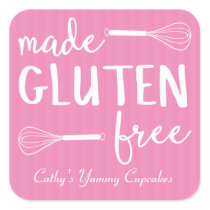 Pink Personalized Made Gluten Free Bakery Whisk Square Sticker