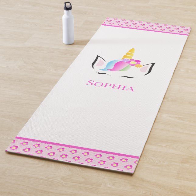 Pink Personalized Magical Unicorn illustration Yoga Mat (In Situ)