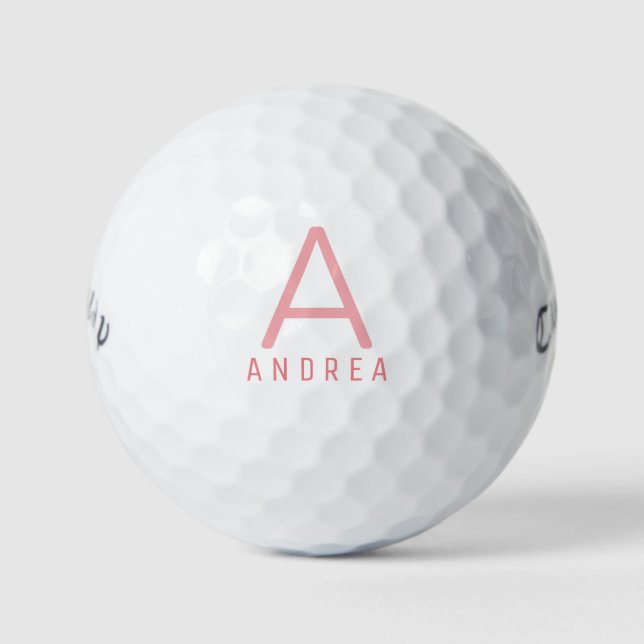 Pink Personalized Modern Monogram Name Golf Balls (Front)