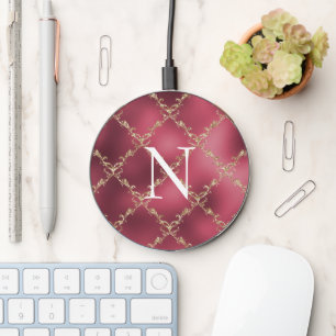 Pink Personalized Monogram Gold Wireless Charger