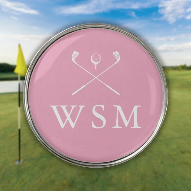 Pink Personalized Monogram Golf Clubs Ball Marker (Pink Personalized Monogram Golf Clubs Golf Ball Marker)