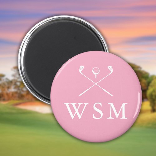 Pink Personalized Monogram Golf Clubs Magnet