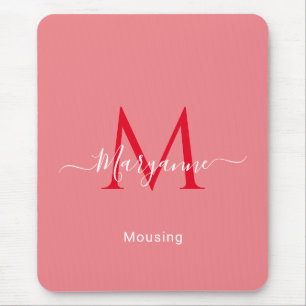 Pink Personalized Monogram Mouse Pad