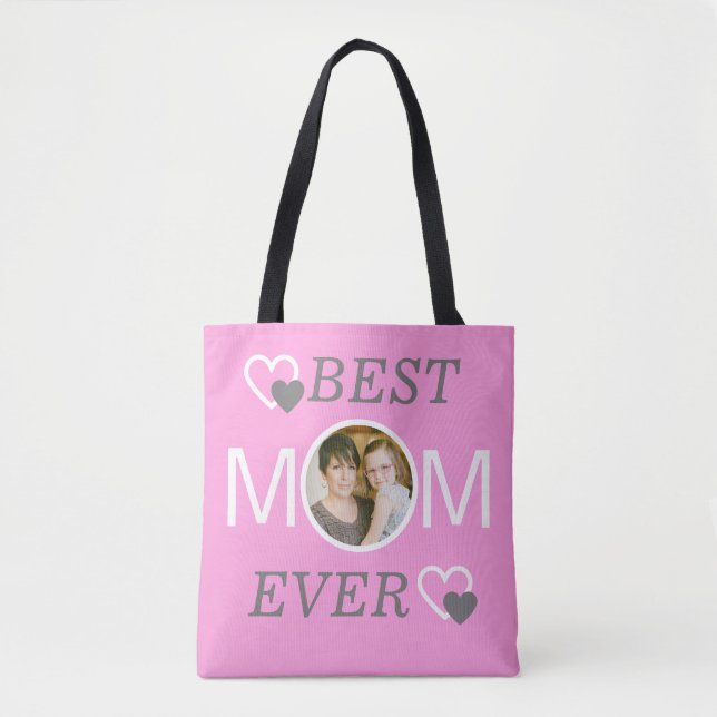 Pink Personalized Mothers Day Photo Best Mom Ever Tote Bag (Front)
