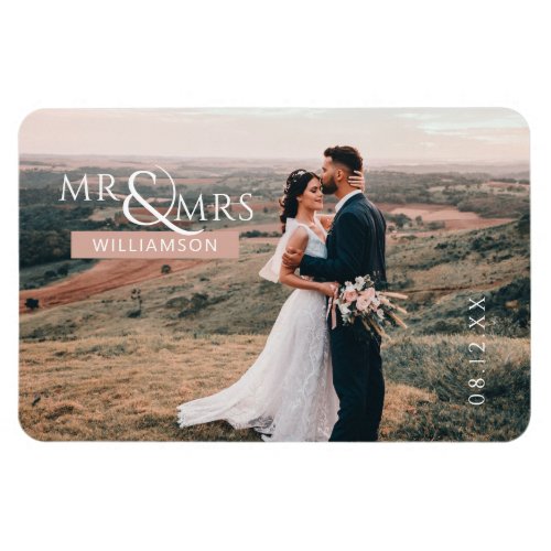 Pink Personalized Mr  Mrs Monogram Wedding Photo  Magnet