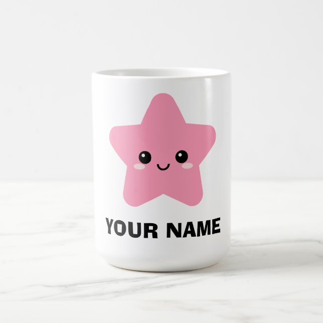 Pink Personalized Mug, Star Character Graphic Mug (Center)