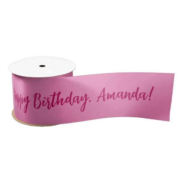 Pink Personalized Name Happy Birthday Satin Ribbon (Spool)