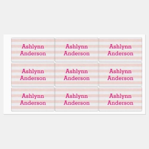 Pink Personalized Name Kids Labels