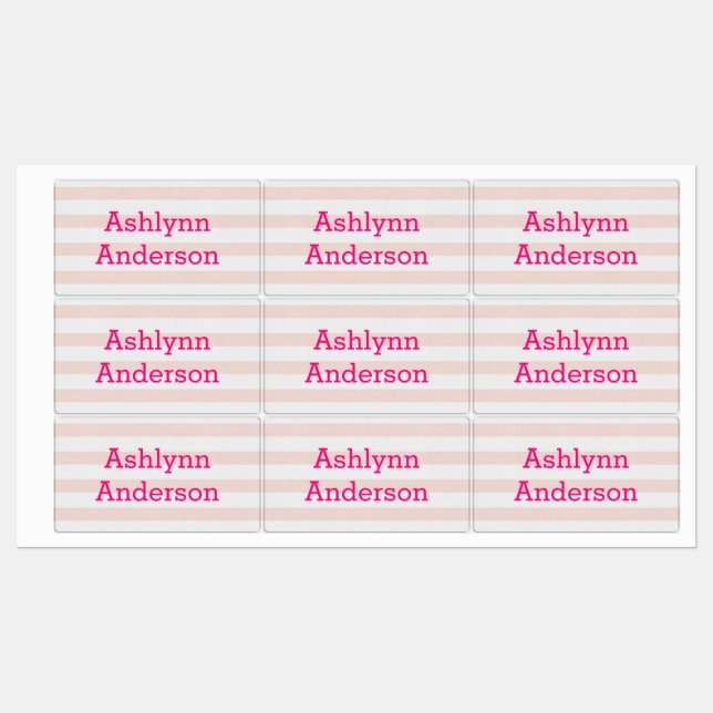 Pink Personalized Name Kids' Labels (Sheet)