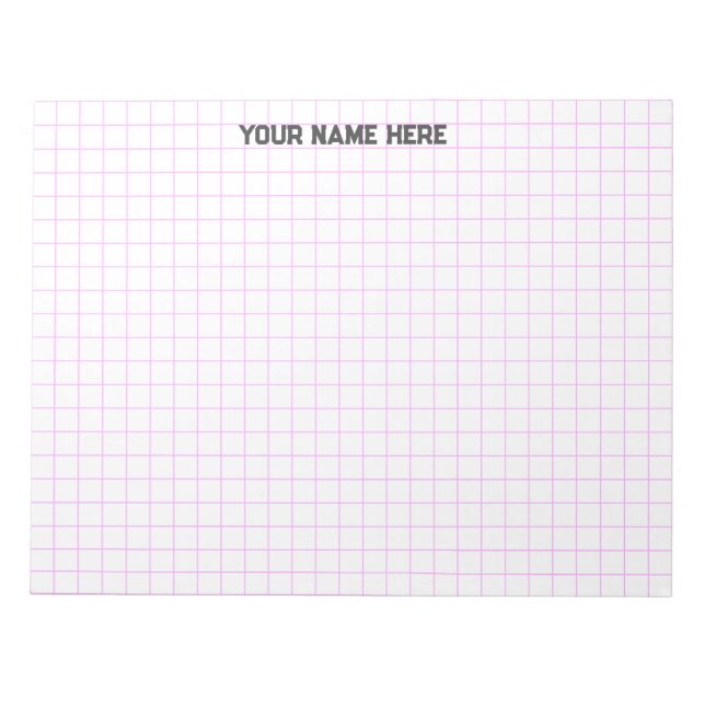 Pink Personalized Name Large Graph Paper Notepad (Front)