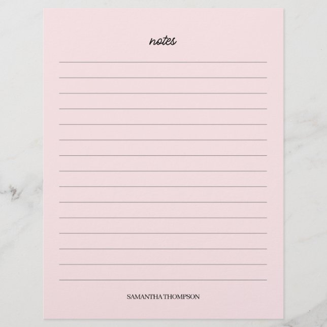 Pink Personalized Name Notes Paper Sheets (Front)
