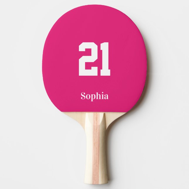 Pink Personalized Name Number Ping Pong Paddle (Front)
