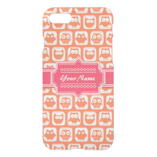 Pink Personalized Name Orange Owls iPhone SE/8/7 Case