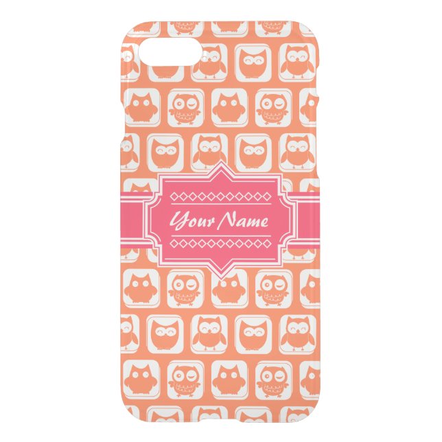 Pink Personalized Name Orange Owls Uncommon iPhone Case (Back)