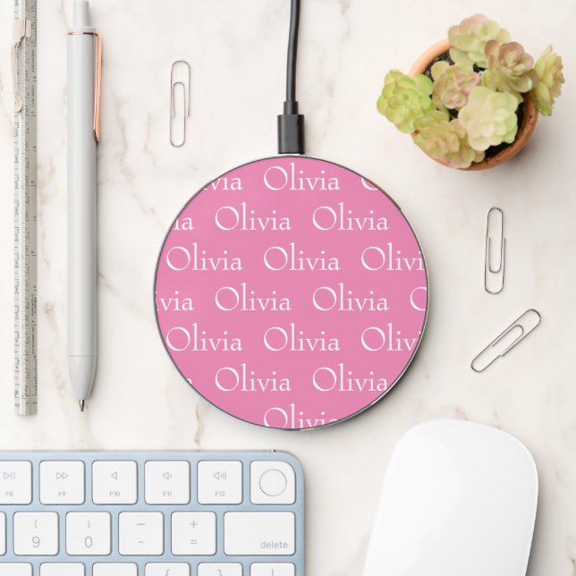 Pink Personalized Name Wireless Charger (Desk)
