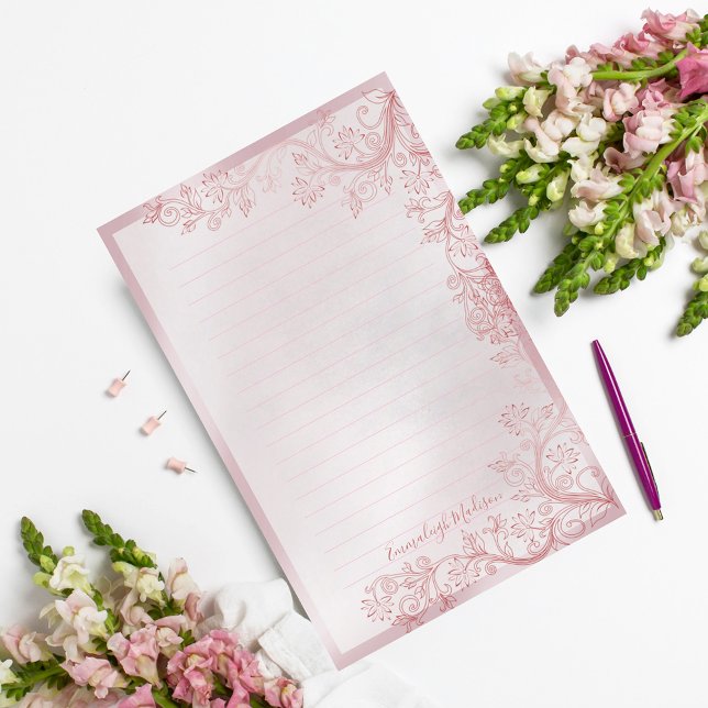 Pink Personalized Ornamental Lined Stationery (Creator Uploaded)
