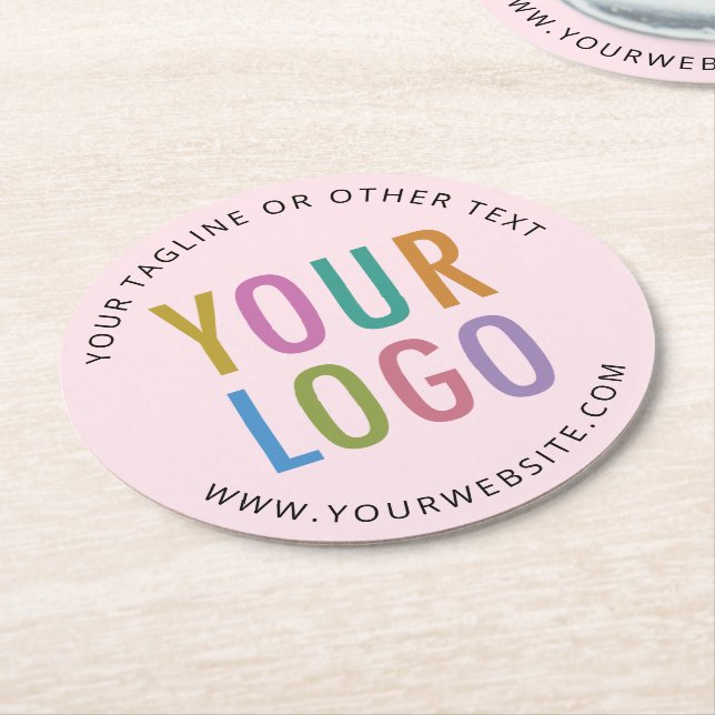 Pink Personalized Paper Coasters Custom Logo Bulk (Angled)
